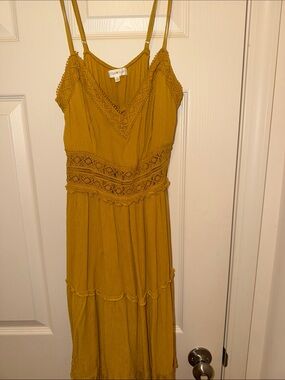 Ultra Flirt Mustard Crochet-Trim Maxi Dress